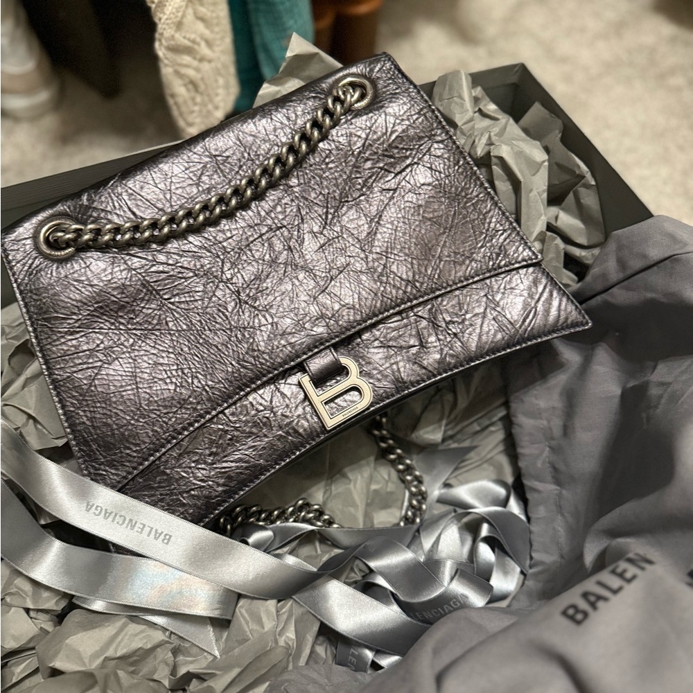 Balenciaga Silver Bag Hourglass with Metallic Embellishments